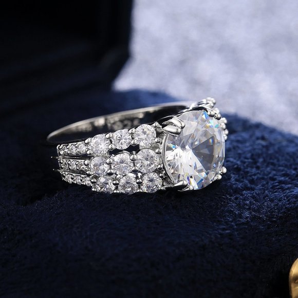 NEW 4CT Round Solitaire Diamond 925 Silver Ring - Picture 2 of 5